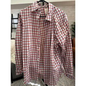 GAP Lived-In Men's Pink & Gray Buffalo Check Plaid Button-Up Shirt Size L